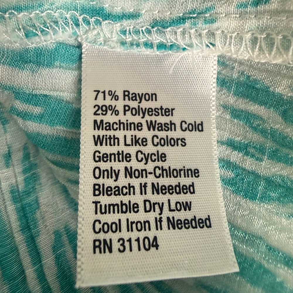 Kim Rogers Curvy Womens 1X Teal White Tunic Blouse Roll Tab 3/4 Sleeve High-Low - Picture 9 of 9